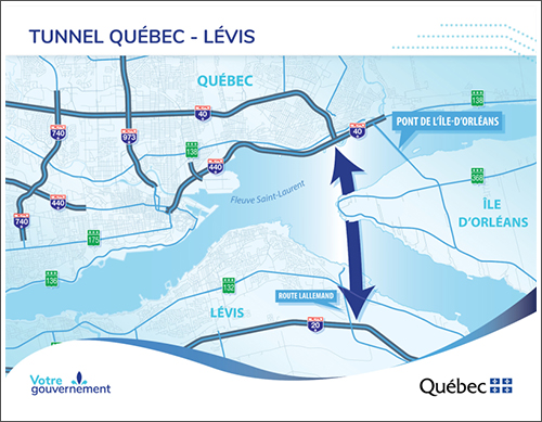 Le scénario privilégié pour le troisième lien par Québec ne miserait plus sur un tracé passant près de l'île d'Orléans. CRÉDIT : MTQ - ARCHIVES.